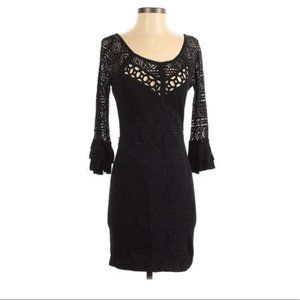Free People Black Knit Bell Sleeve Dress Small